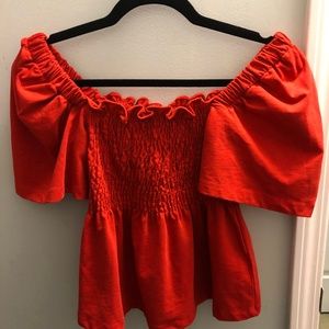H&M Red Smocked Off the Shoulder Top